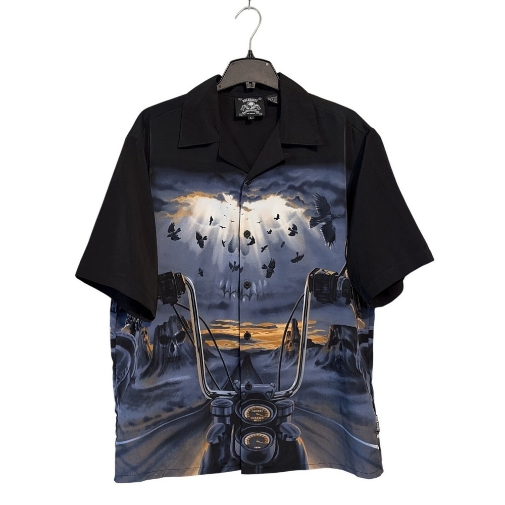 Rockhouse Roadhouse Men's L Short Sleeve Button Up Shirt Biker Skull Y2K - Picture 2 of 14
